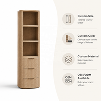 Armoire de rangement haute moderne avec étagères ouvertes et 3 tiroirs, façade cannelée arrondie pour chambre, salon et mobilier de maison