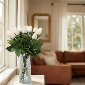 Vente en gros de fleurs de rose artificielles de haute qualité, aspect réaliste, pour la décoration de mariage, fleurs de rose en soie rouge - Product Image 5