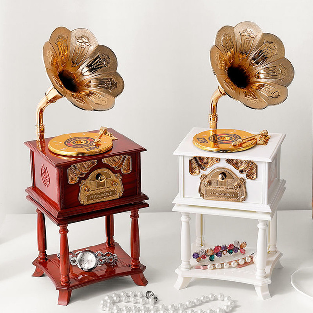 Wholesale White Retro Octave Classical Phonograph Mini Music Box High Quality Music Box Gift Phonograph Music Box