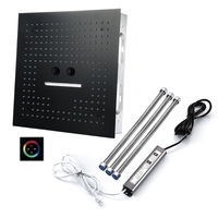 Pommeau de douche pluie LED à 64 couleurs changeantes en laiton, 16 pouces, fixation au plafond, finition acier inoxydable carré, monocommande