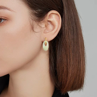 Boucles d'oreilles ethniques authentiques en argent sterling S925 plaqué or 18 carats avec jade Hetian naturel et jade Qing, élégantes et stylées pour femme
