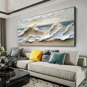 Pintura Texturizada en 3D de Olas Costeras, Arte Mural Abstracto Horizontal Inspirado en el Océano para Decoración de Sala de Estar Moderna o Vestíbulo de Hotel - Product Image 3