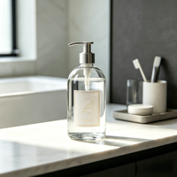 Bouteille en verre cristal de 500 ml et 1 L avec pompe en acier inoxydable et étiquette personnalisée estampée à chaud pour savon pour les mains, gel douche, lotion corporelle