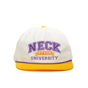 Custom <b>White</b> Yellow Unstructured <b>Flat</b> Embroidery logo <b>Caps</b> 5 Panel Nylon Snapback Hats - Product Image 1