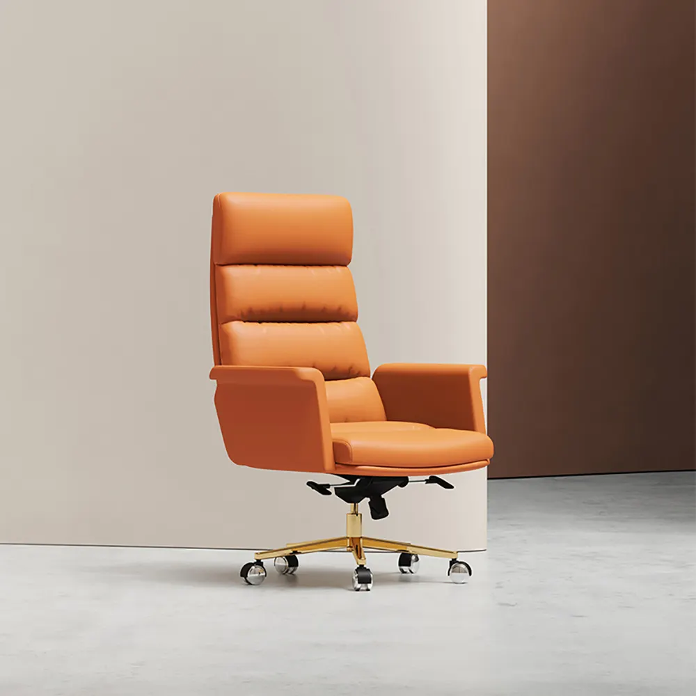 ออกแบบหรูหราสีส้มหุ้มหมุนงานเก้าอี้สูงกลับบริหารเก้าอี้สำนักงานหนัง