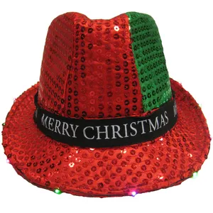मीरा क्रिसमस के लिए अनुकूलित लोगो के साथ सेक्विन पार्टी फेडोरा टोपी व्यापक कगार घटनाओं सजावट