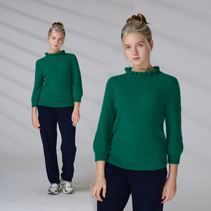 Custom LOGO OEM ODM Mohair Ruffle <b>Mock</b> <b>Neck</b> Knit Sweater Solid Color Knit Sweater for Women - Product Image 1