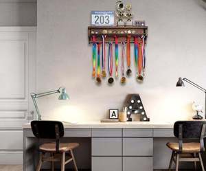 Vitrina <span class=keywords><strong>de</strong></span> Madera Marrón para Exhibición <span class=keywords><strong>de</strong></span> Medallas, Estante para Trofeos Montado en la Pared con Panel para Colección Deportiva - Product Image 5