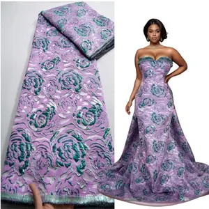 3794 африканская жаккардовая кружевная ткань французская сетка для маски кружевная 2024 Высококачественная нигерийская парчовая ткань для женщин вечернее платье