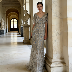 Vestido de Noche de Alta Costura con Plumas Blancas y Cuentas, Estilo Sirena, para Banquetes y Actuaciones, Talla Grande - Product Image 4