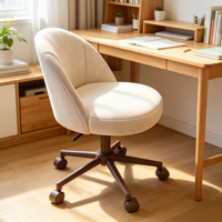 Chaise de bureau contemporaine en cuir véritable avec roulettes, sans accoudoirs, réglable en hauteur, pieds en métal, idéale pour chambre et petit bureau