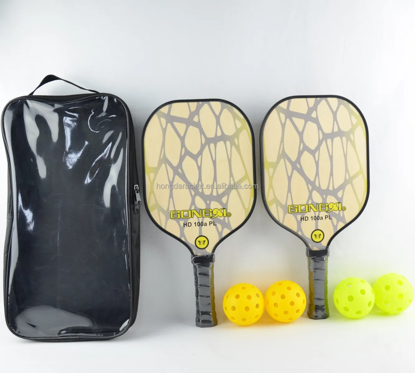 Üretici OEM fabrika özel ahşap Pickleball kürek seti acemi için 2 kürekler ve 4 topları ile