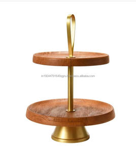 Best Quality Wooden 2 Tier Cake <b>Sweet</b> Serving Stand With Top Metal Lid And Metallic Bell Designed Base For <b>Christmas</b> Celebration - Product Image 1