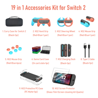 Aomiou 19 en 1 Kit d'accessoires de jeu essentiel pour Nintendo Switch 2 librement mélangé et assorti étui de protection pour Switch 2