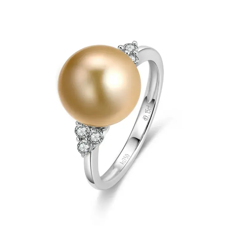 Fresh Water Pearl For Wedding Diamond Ring Adjustable Pearl ring Engagement 18K White Gold