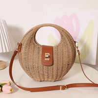 Sac bandoulière en papier tressé avec fermoir, nouvelle collection – Sac à main tendance avec boucle, idéal pour les vacances à la plage en été