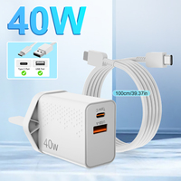 Precio al por mayor portátil PD USB tipo C adaptador de viaje de doble puerto teléfono móvil cargador de carga rápida 40W