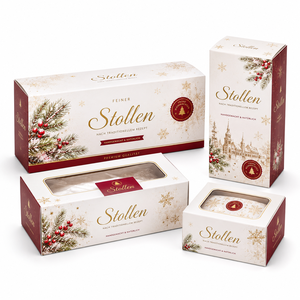Weiße Kartonbox für Weihnachtsstollen-Verpackung Lebendiger Vollfarbiger Litho-Druck 350g/m² FBB Faltschachtel - Product Image 1