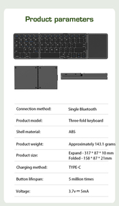 Mới gấp ba màn hình cảm ứng bàn phím nạp tiền BT ánh sáng không dây mỏng xách tay Bàn phím mini nhà máy bán buôn xuyên biên giới - Product Image 6