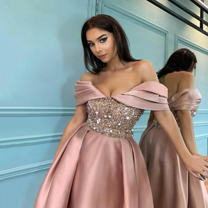 2025 nuovo arrivo transfrontaliero <span class=keywords><strong>abbigliamento</strong></span> da donna primavera conciso e generoso abito da sera con paillettes e spalle scoperte - Product Image 4