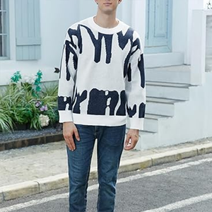 <strong>Men's</strong> Black <strong>White</strong> Abstract Graphic Jacquard Knit Sweater Crew Neck Long Sleeve Oversized Loose Streetwear Pullover <strong>Jumper</strong> - Product Image 6