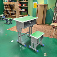 Ensemble de bureau et chaise d'école écologiques et durables, réglables en hauteur, en bois vert, pour chambre et salon
