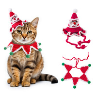 Meilleure vente transfrontalière : Ensemble chapeau et écharpe en laine pour chat et petit chien, style britannique de Noël, color block, tenue de fête festive pour toutes les occasions