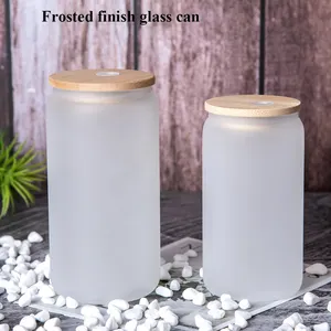 16oz Sublimation Clear Frosted Soda Can Glas becher, 20oz Bierdosen becher mit Bambus deckel und Strohhalmen