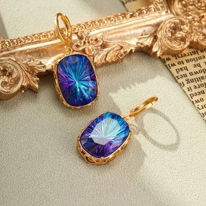 Pendientes Largos Geométricos Simples de Estilo Retro Europeo Americano, de Lujo Ligero y Alta Gama, con Zafiro Antiguo para Mujer, Otoño Invierno, Nicho - Product Image 1