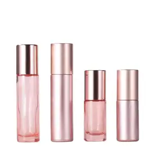 Essential Oil Use 10ml Empty Pink Roll On Glass Perfume Bottle With Glass or Stainless Steel Roller Ball And Rose Gold Cap