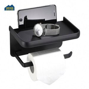 Black Bathroom Kitchen <b>Storage</b> Stainless Steel Toilet Paper Roll Holder With Shelf - Product Image 3