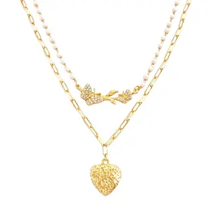 High Quality Wholesale link chain butterfly flower beads pearl heart gold plated pendant alloy Necklace for women
