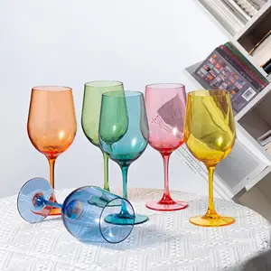 Colored Wine Glasses BPA Free Plastic Tritan Acrylic Wine Glasses Dishwasher Safe Stem Plastic Cup for Parties