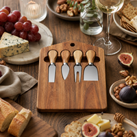 Ensemble de charcuterie en bois d'acacia massif de qualité supérieure avec outils, plateau de service artisanal professionnel pour les fournitures de cafés et restaurants de prestige