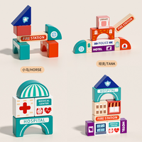 Jouet d'apprentissage précoce pour enfants : Grandes blocs de construction en bois éducatifs, train magnétique à thème urbain pour bébés