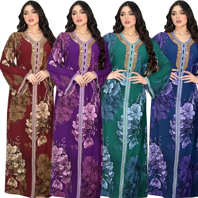 Ả Rập Dubai Hot Bán hồi giáo dân tộc phong cách stamping Rhinestone áo choàng thanh lịch abaya thobe ramadan áo phụ nữ hồi giáo quần áo