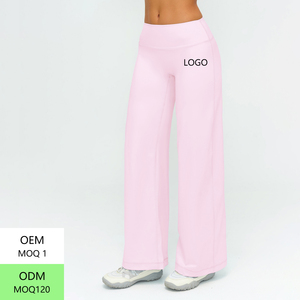 Pantalones deportivos de forro polar para mujer con logo personalizado, de <span class=keywords><strong>pierna</strong></span> ancha, cintura plegable, corte acampanado, sin costura frontal, estilo bootcut, para yoga y leggings. - Product Image 3