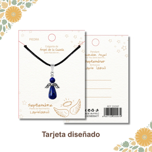 Ciondolo angelo custode con September Birthstone lapislazzuli catena di diamanti in ottone placcato oro perla-elegante collana a maglie - Product Image 5