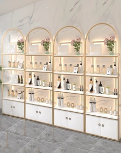 Precio al por mayor <span class=keywords><strong>Barber</strong></span>ía Salón de belleza tienda Gabinete de almacenamiento Estante de exhibición Estante de piso de madera de hierro con LED - Product Image 6