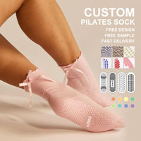 Chaussettes de yoga et de sport antidérapantes pour femmes et filles, avec logo, à volants et nœuds, personnalisables, pour la danse classique et le Pilates, vente en gros