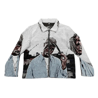 Blouson d'hiver vintage tissé pour homme ODM, respirant, avec fermeture éclair, col rabattable, broderie et imprimé scène de film classique