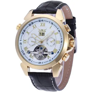 JARAGAR 001 Mens Watches fashion Golden Case Male Clock Rotatable Bezel Date Day Display Tourbillion Watch automatic Mechanical