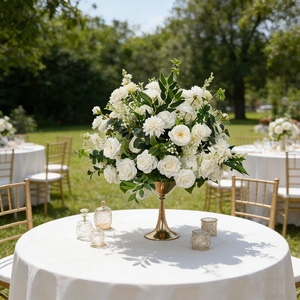 Flores Artificiales Blancas al por Mayor, Rosas y Plantas, Centro de Mesa en Forma de Bola, Arreglo Floral Artificial para Decoración de Recepciones - Product Image 1