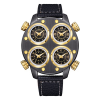 Montres Oulm 9153 Nouveauté Grand Cadran Multi Fuseaux Horaires Quartz Hommes Bracelet en Cuir Montres-Bracelets Tendance