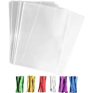 Bolsas de celofán transparentes 4x10, 100 unidades con cierres de alambre para regalo, panadería, embalaje de galletas, bolsa desechable de plástico polipropileno OPP - Product Image 1