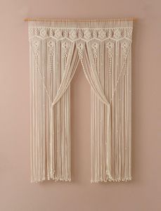 Cortina de Pared Rectangular de Macramé de Algodón Estilo Bohemio, Decoración Tejida a Mano con Borlas para Sala de Estar, Dormitorio, Todas las Estaciones - Product Image 1