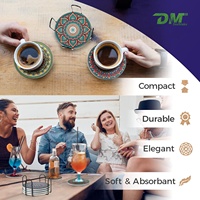 Sous-verres Mandala en Céramique Modernes Écologiques avec Base en Liège Absorbante et Support Noir pour Table Basse, Tasses, Verres et Bières