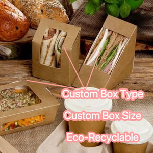 Contenitore di cartoncino personalizzato Kraft taglio quadrato Sandwich Pack Bloomer Cafe triangolo Sandwich scatola con finestra scatole di visualizzazione - Product Image 2