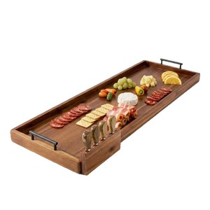 Plateau de service rectangulaire en bois massif d'acacia avec emplacements pour couteaux, pour fromages, fruits et plats froids, usage banquet - Product Image 3