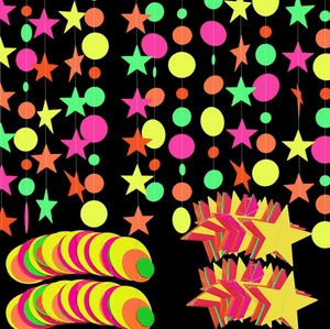 DAMAI <b>Star</b> Paper Garland Neon Streamer Black <b>Light</b> Decoration for Dark Glow Reactive Party Favors Supply Wedding Birthday Banner - Product Image 1